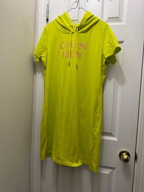 Calvin Klein Neon Lime Hooded T-Shirt Dress